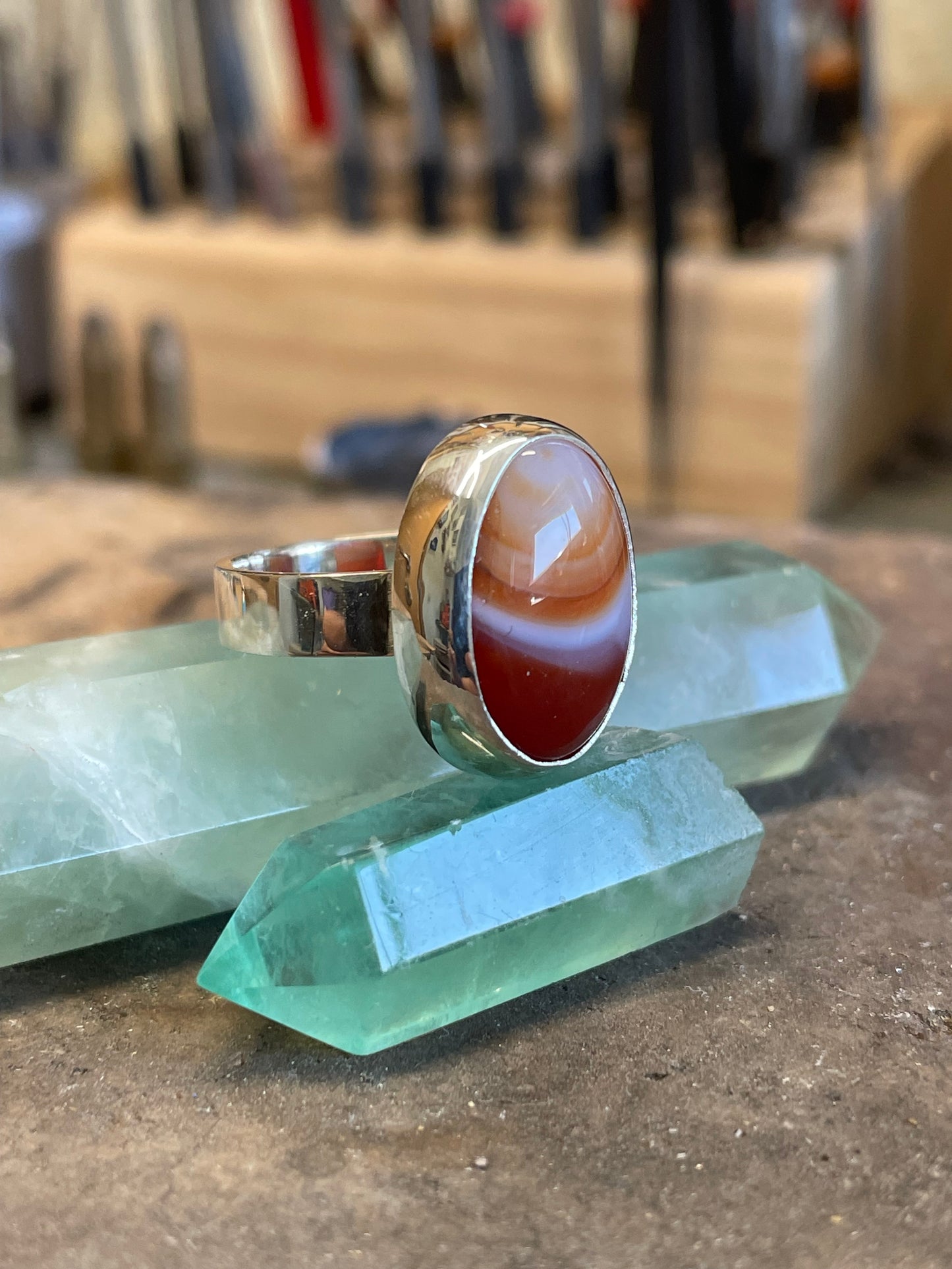 Agate Stone in a Sterling silver ring.