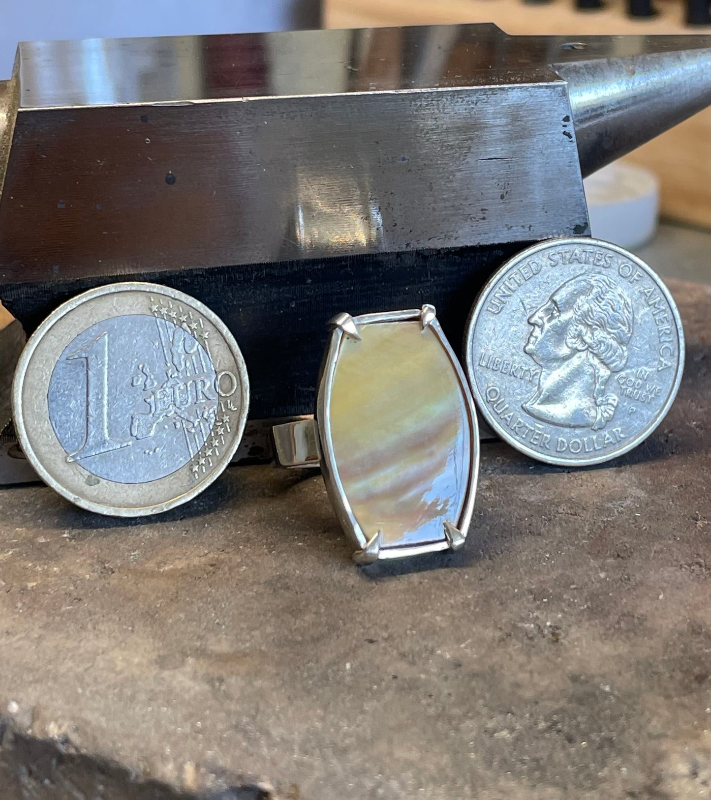 Nacre Stone in a Sterling Silver Ring