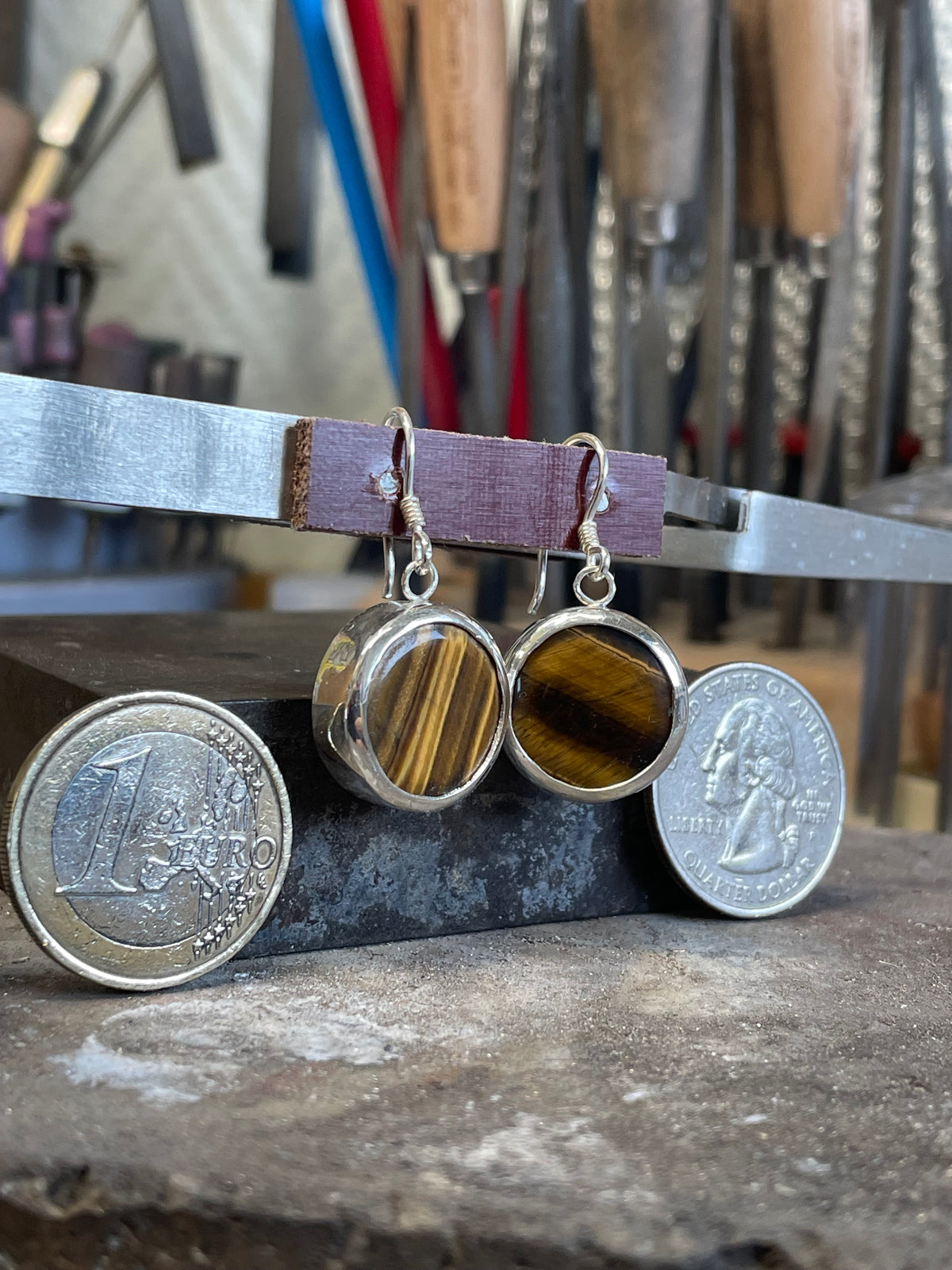 Tiger’s eyes Earrings. Sterling Silver (925).