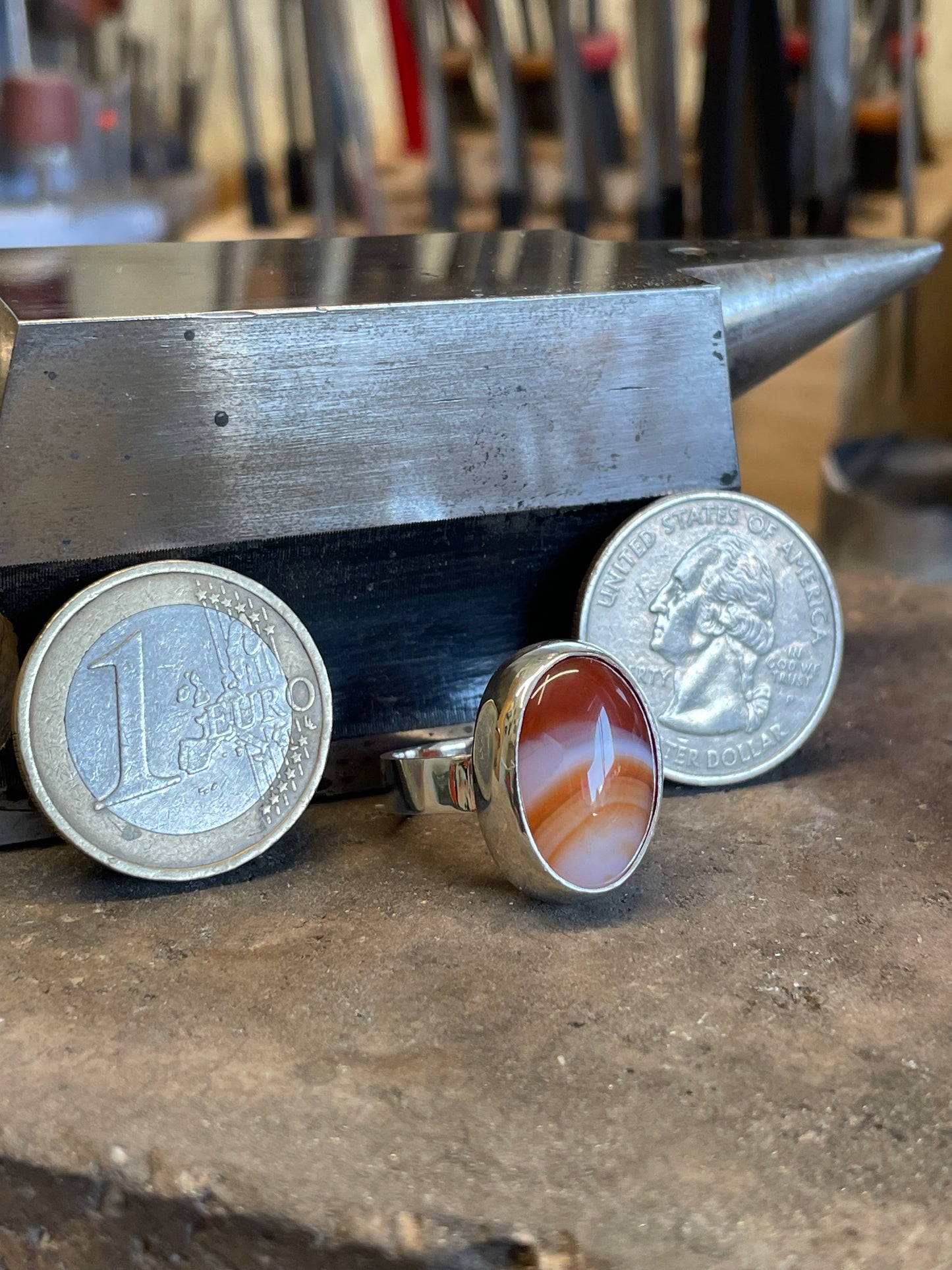 Agate Stone in a Sterling silver ring.