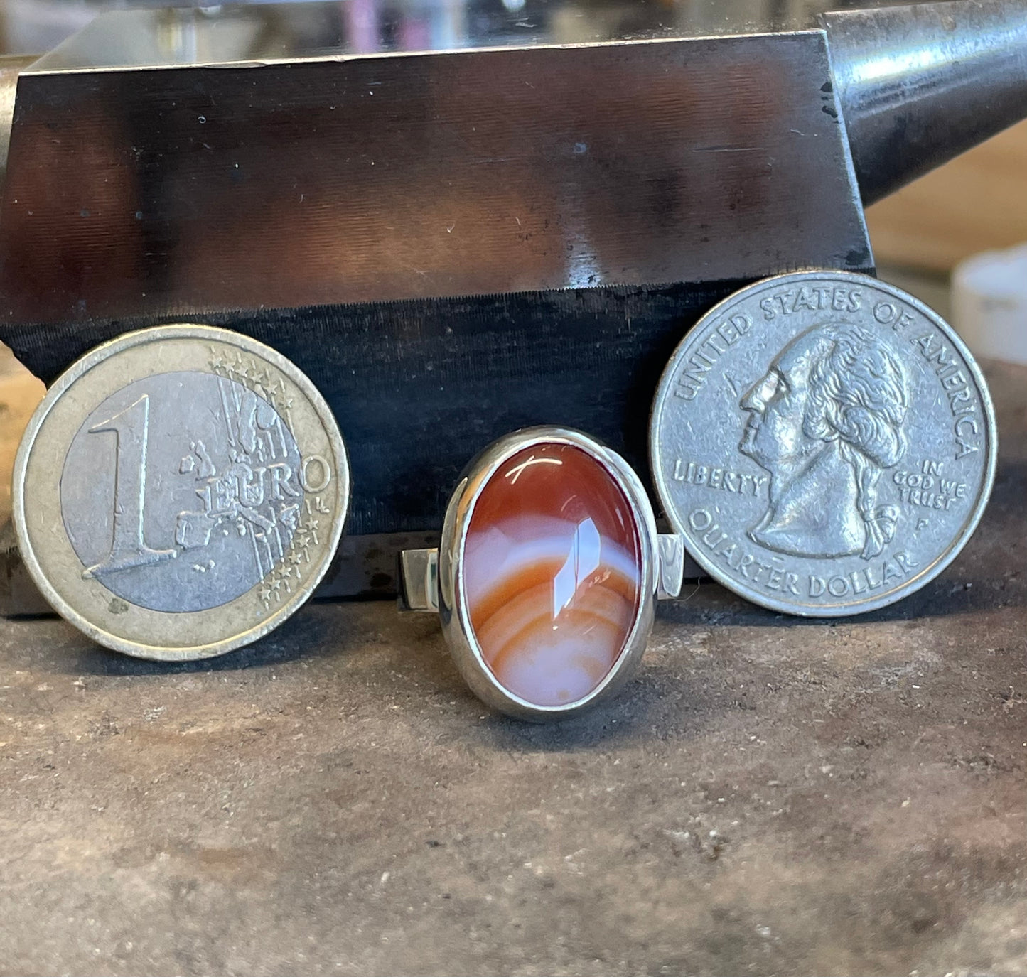 Agate Stone in a Sterling silver ring.