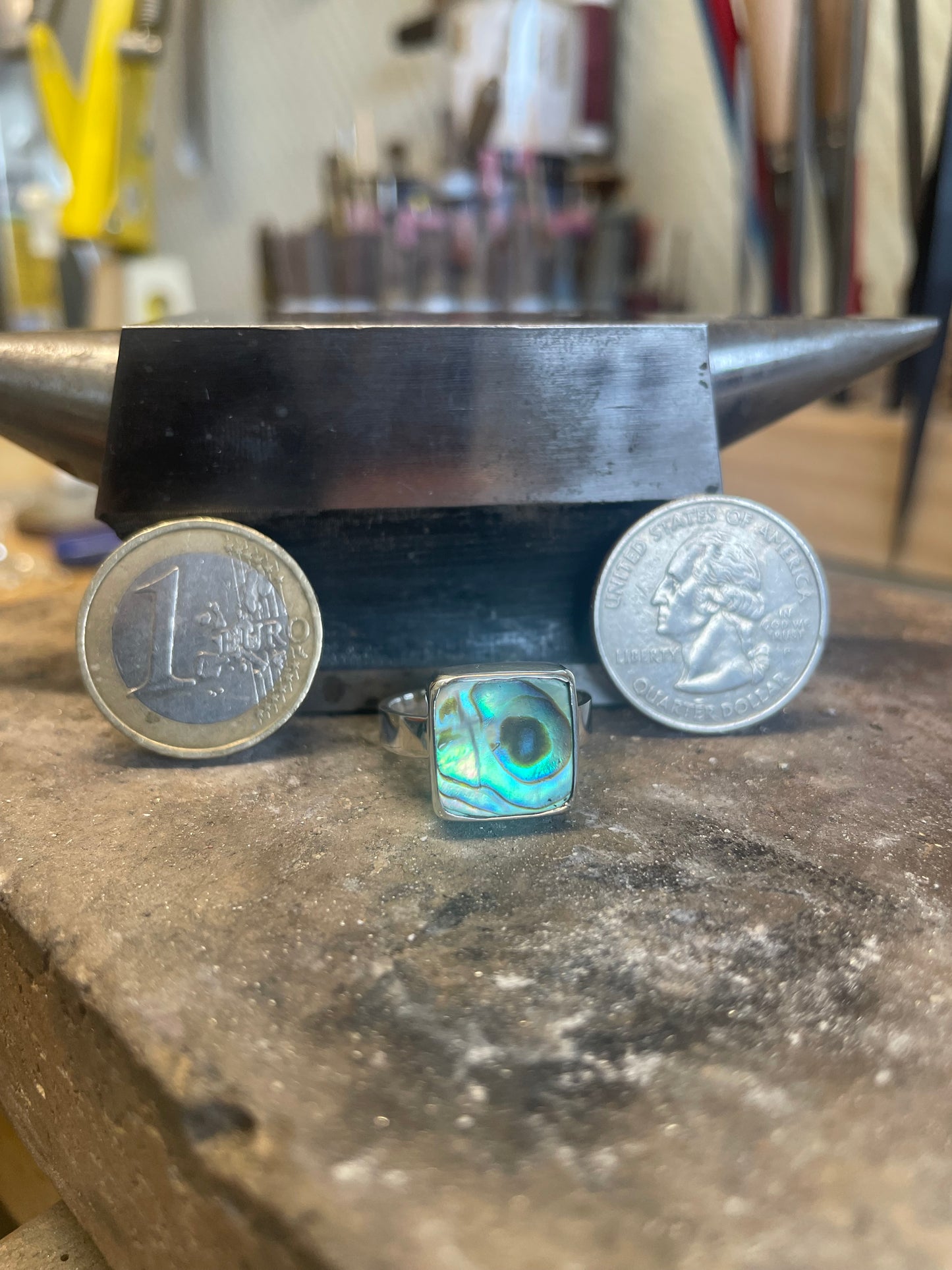 Sterling Silver rings with abalone (ear shells/sea ears).