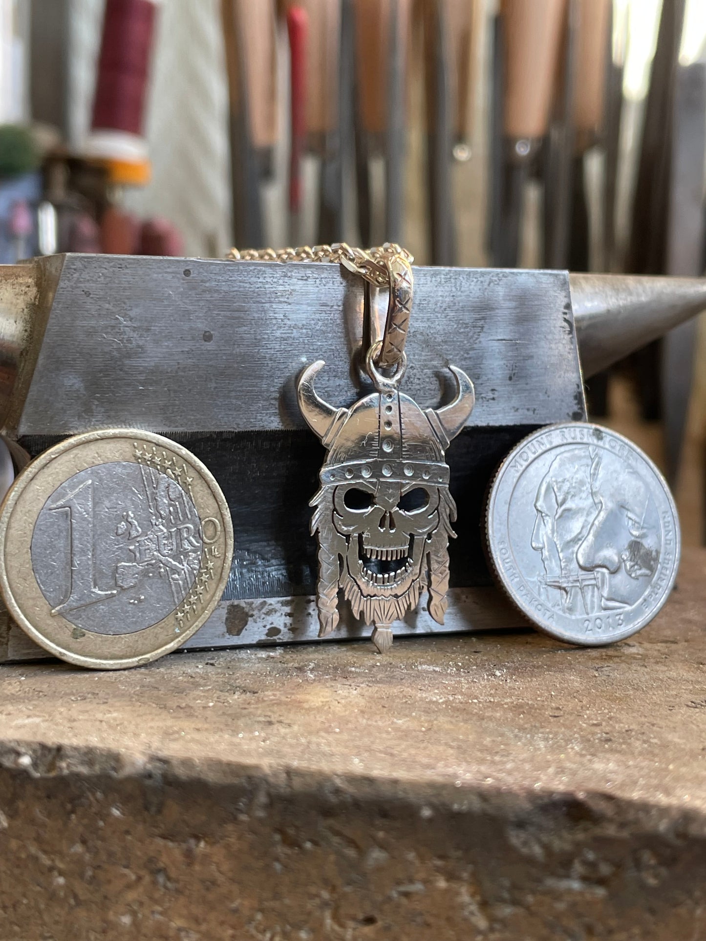 Viking Skull Pendant. Sterling Silver.