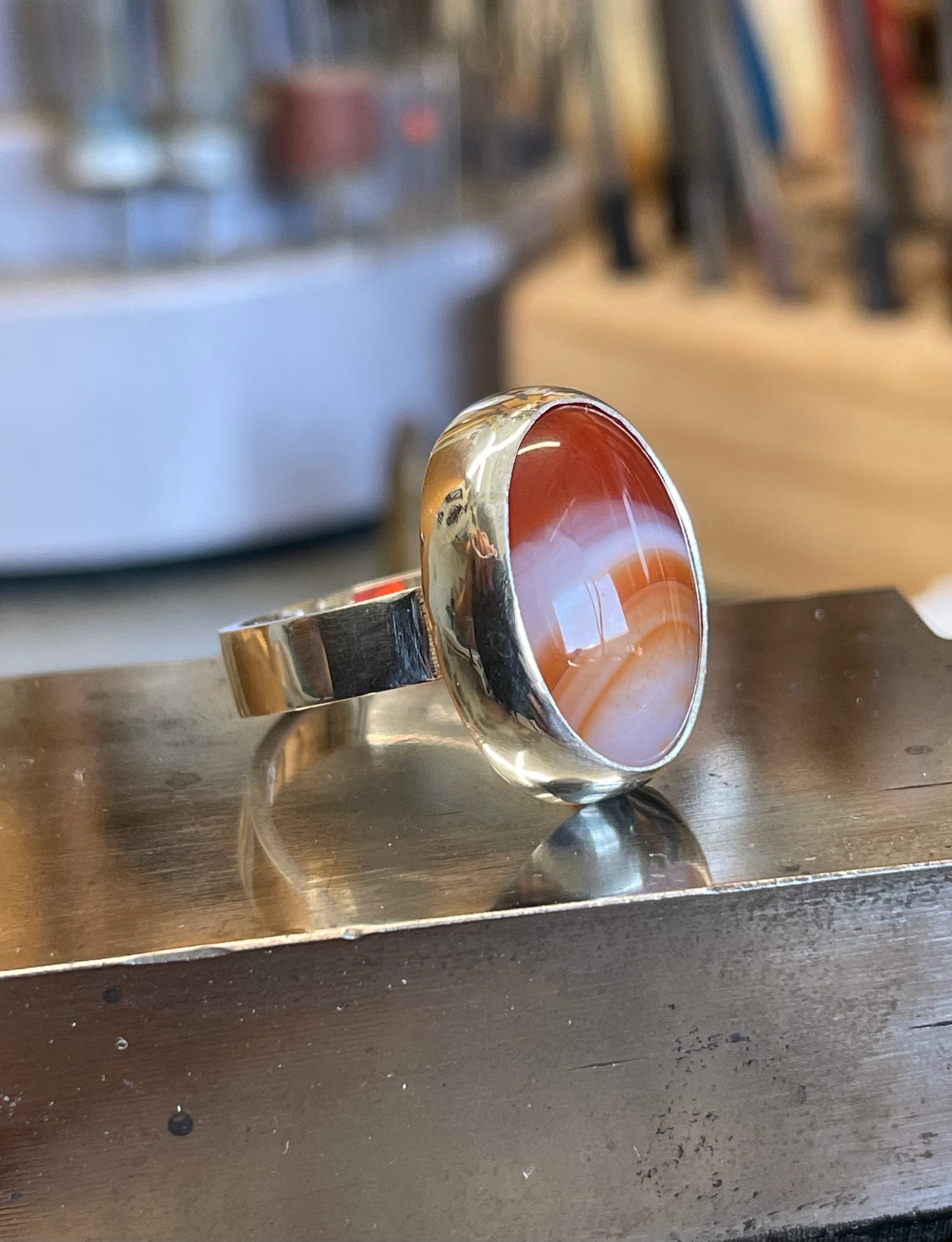 Agate Stone in a Sterling silver ring.