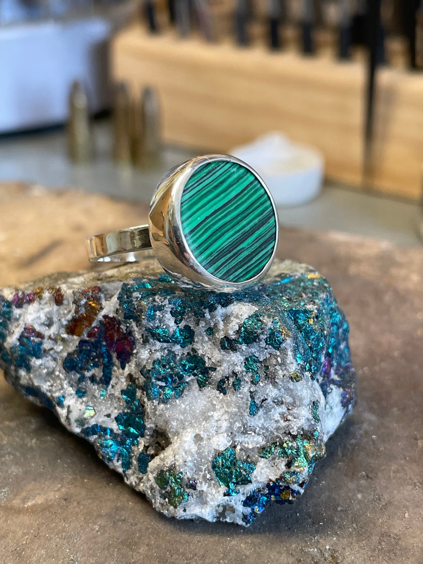 Malachite Stone in a Sterling Silver Ring