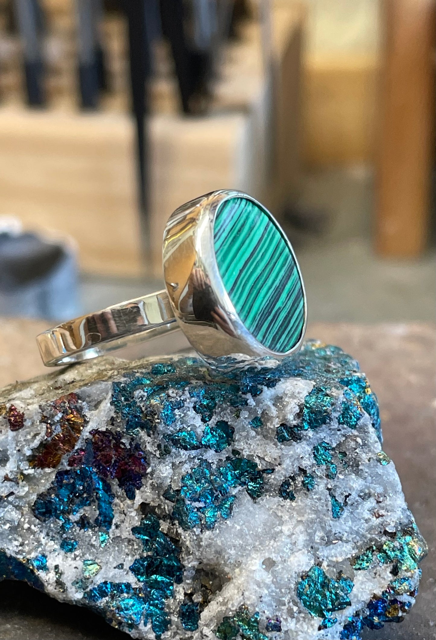 Malachite Stone in a Sterling Silver Ring