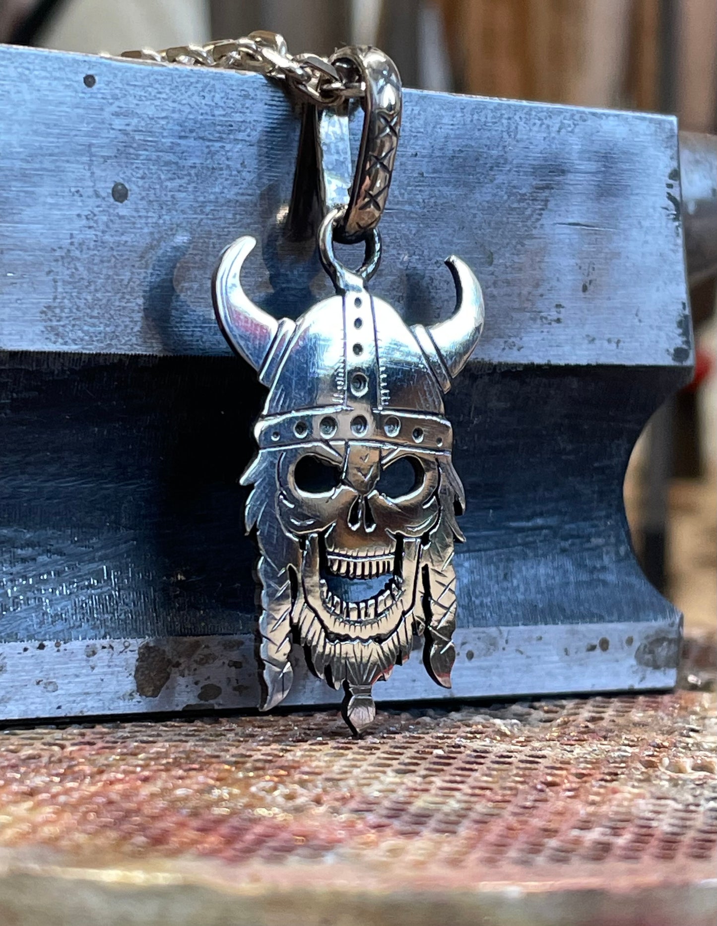 Viking Skull Pendant. Sterling Silver.