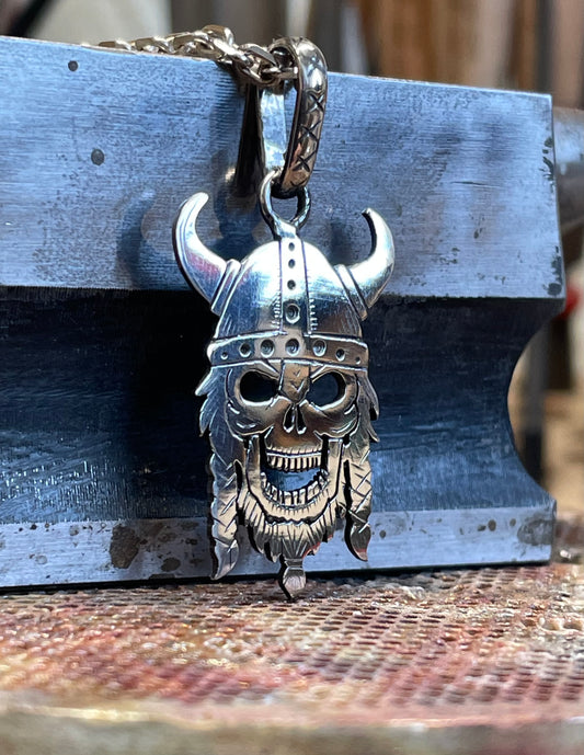 Viking Skull Pendant. Sterling Silver.