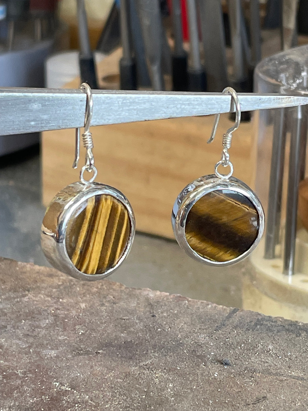 Tiger’s eyes Earrings. Sterling Silver (925).
