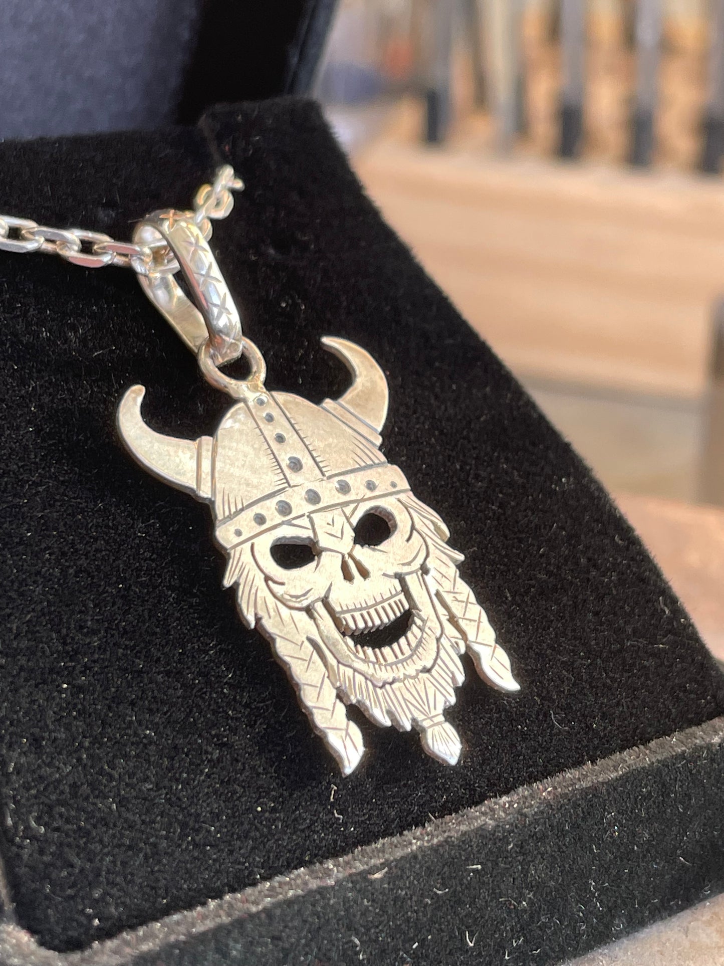 Viking Skull Pendant. Sterling Silver.