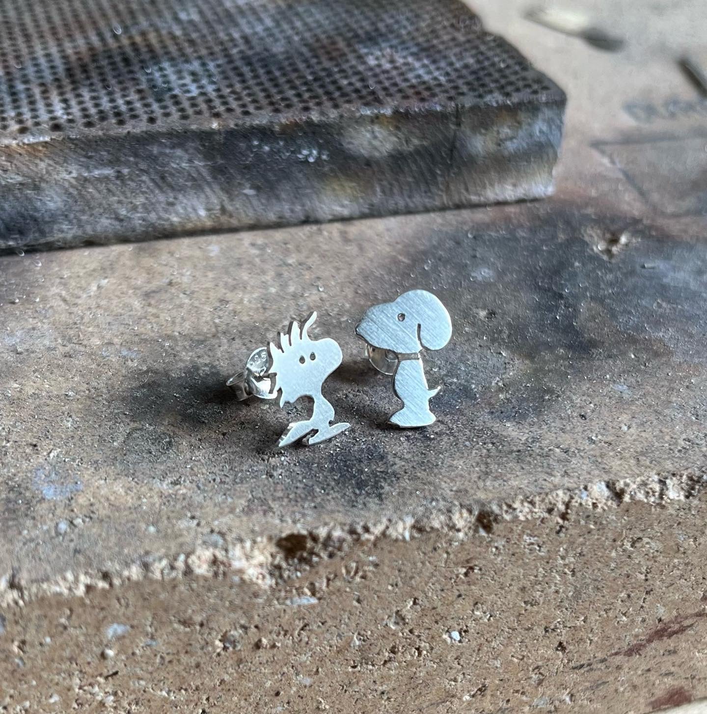 Snoopy and Woodstock earrings. Sterling Silver (925)