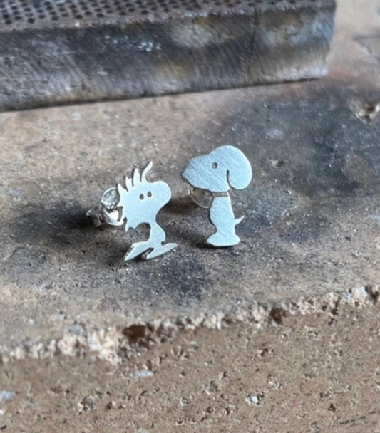 Snoopy and Woodstock earrings. Sterling Silver (925)