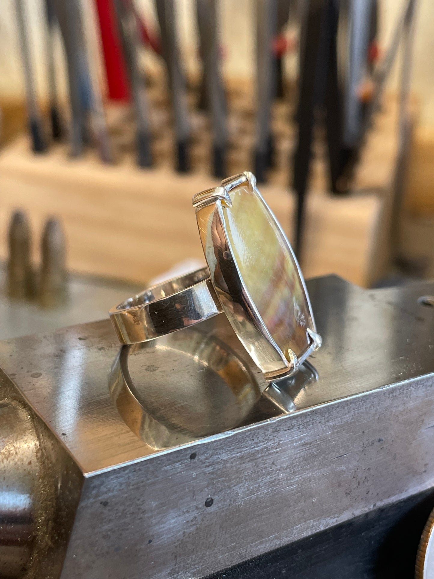 Nacre Stone in a Sterling Silver Ring