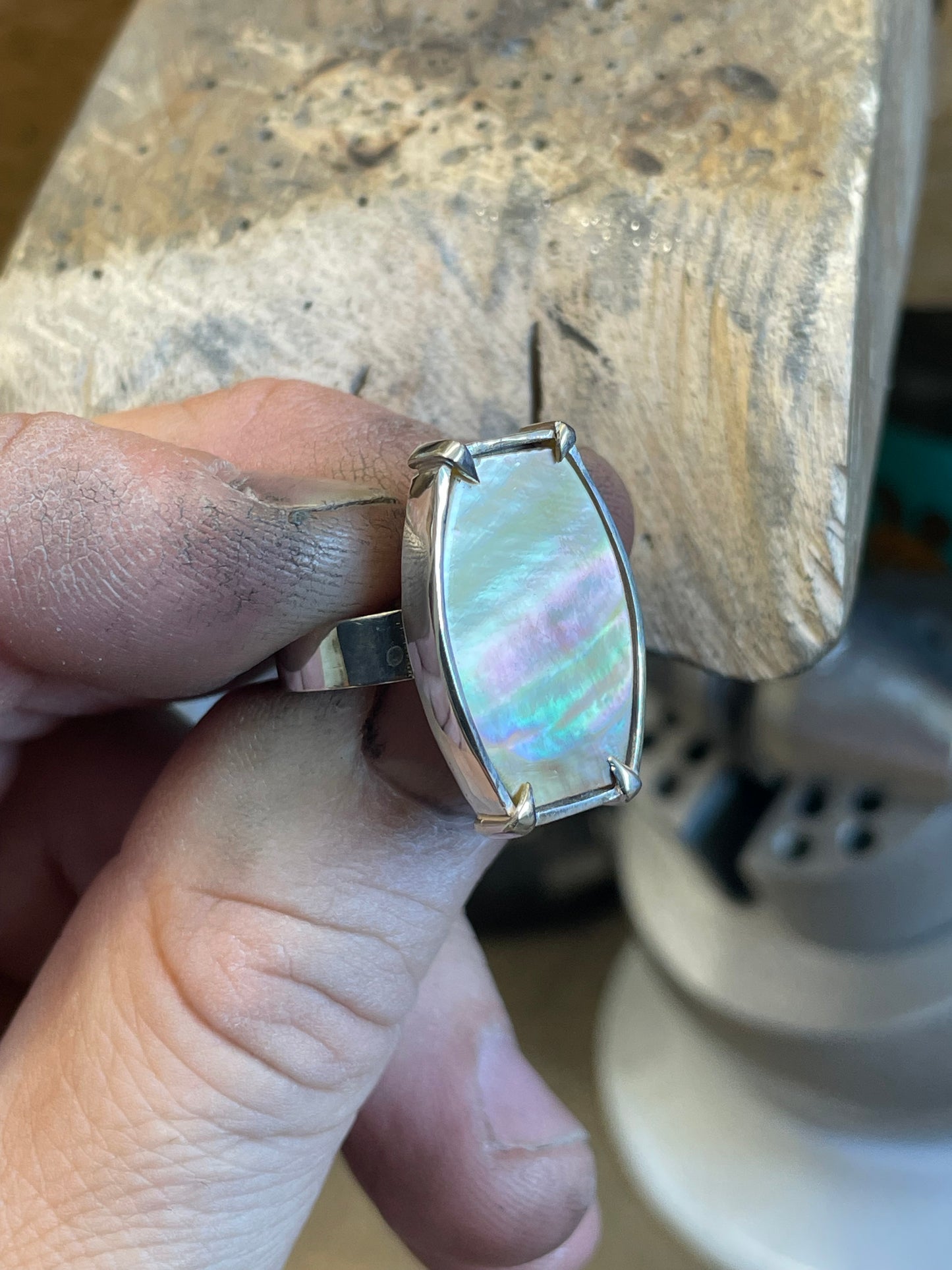 Nacre Stone in a Sterling Silver Ring