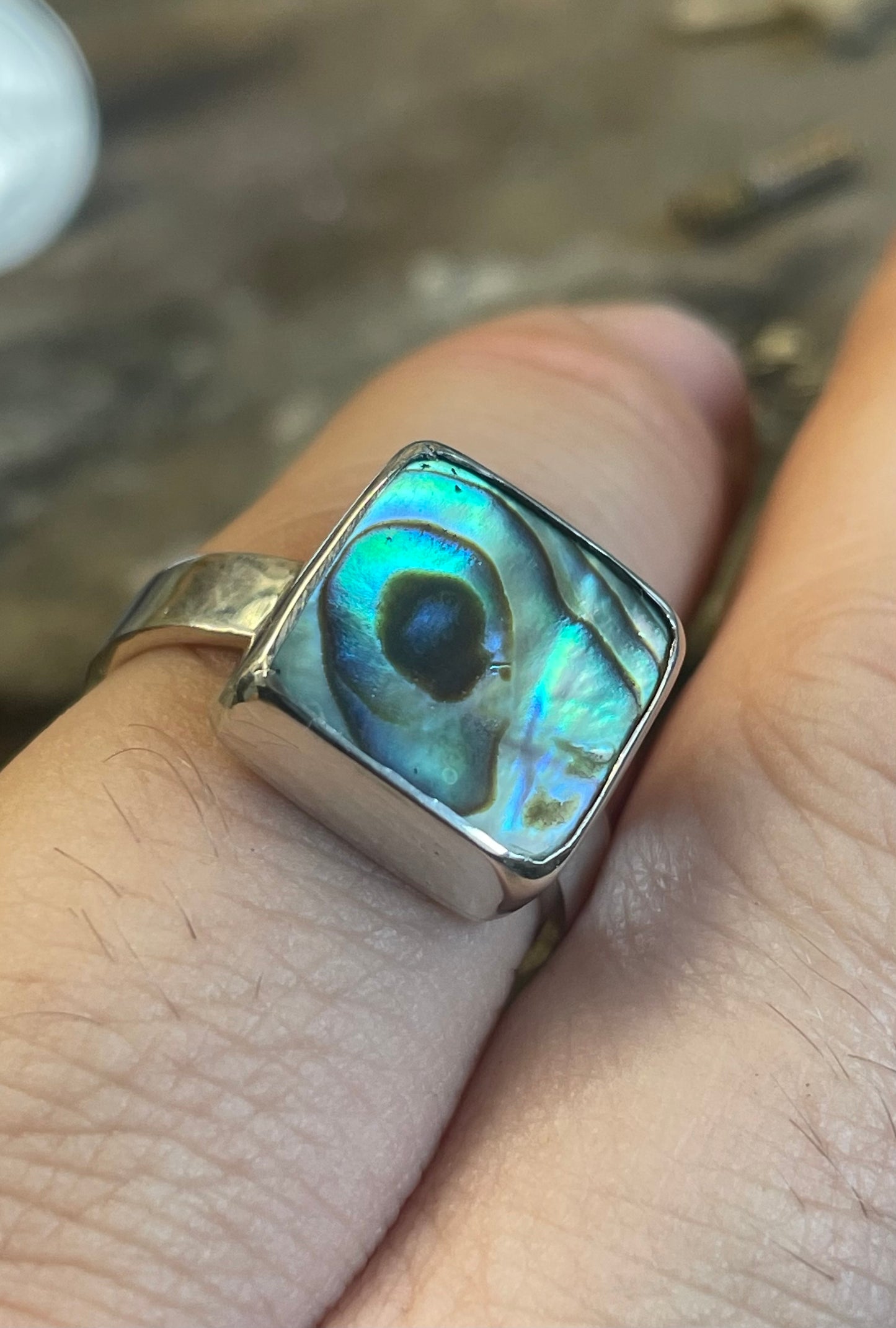 Sterling Silver rings with abalone (ear shells/sea ears).