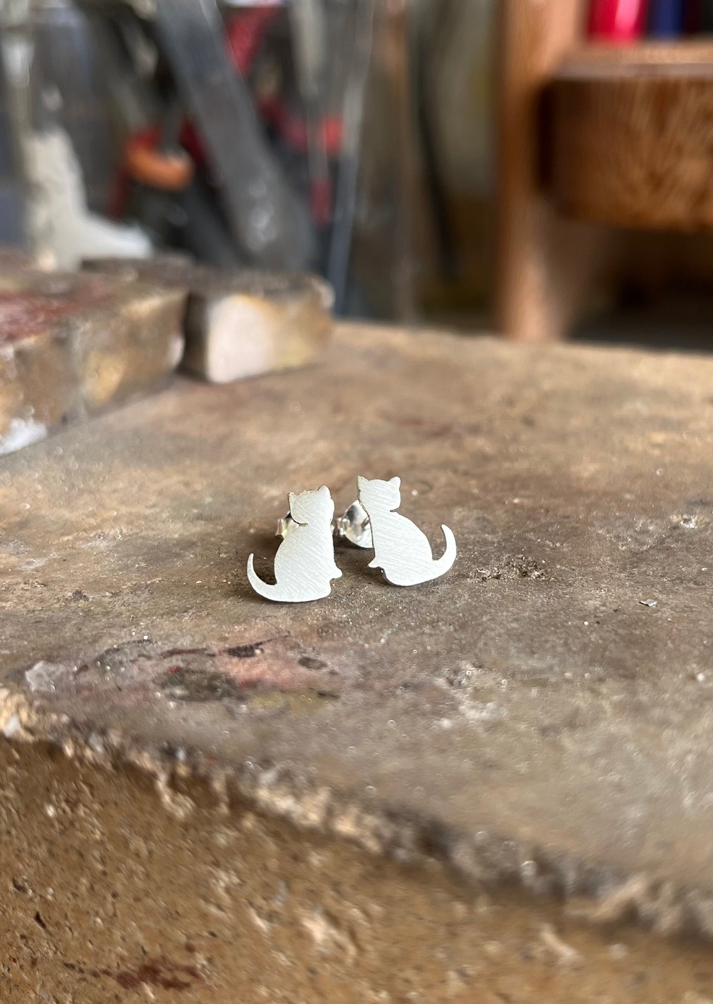 Cat Earrings. Sterling Silver (925)