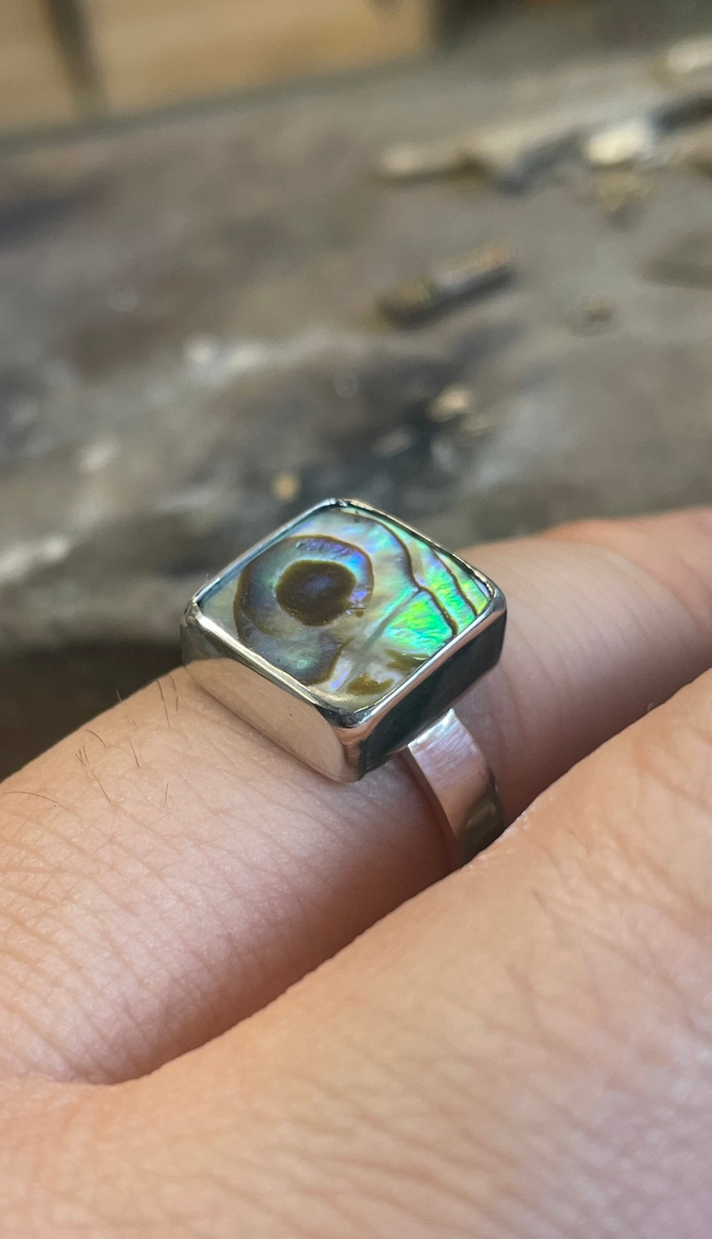 Sterling Silver rings with abalone (ear shells/sea ears).