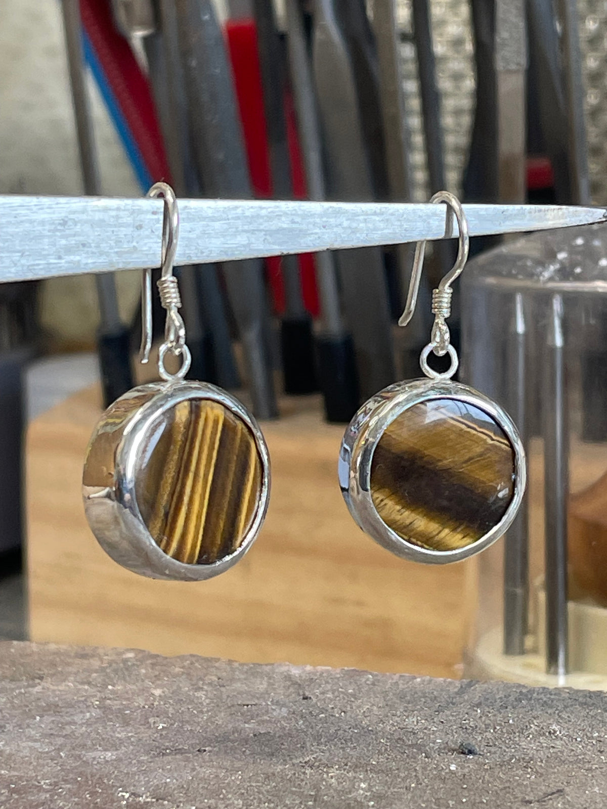 Tiger’s eyes Earrings. Sterling Silver (925).