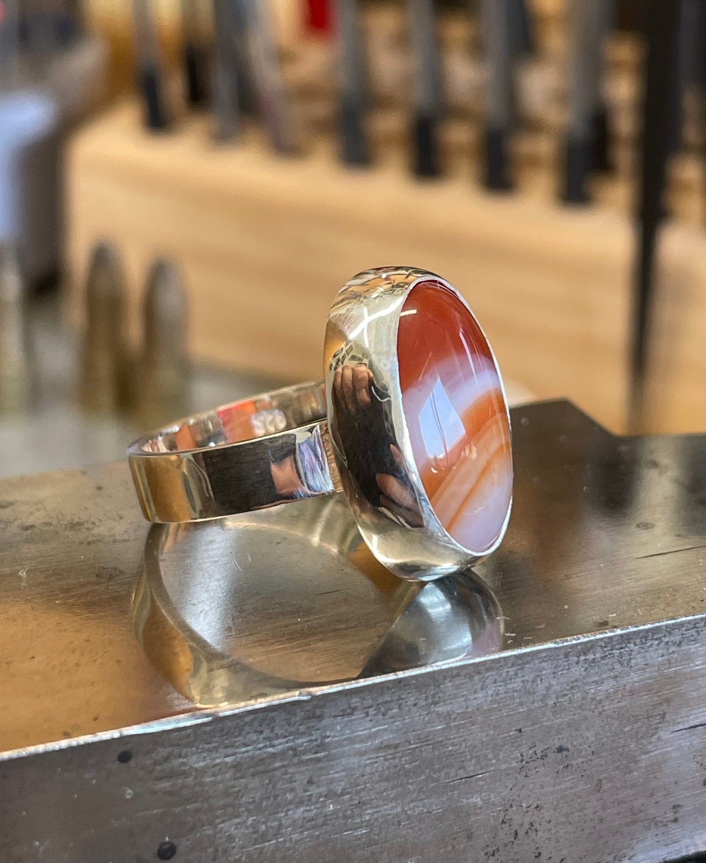 Agate Stone in a Sterling silver ring.