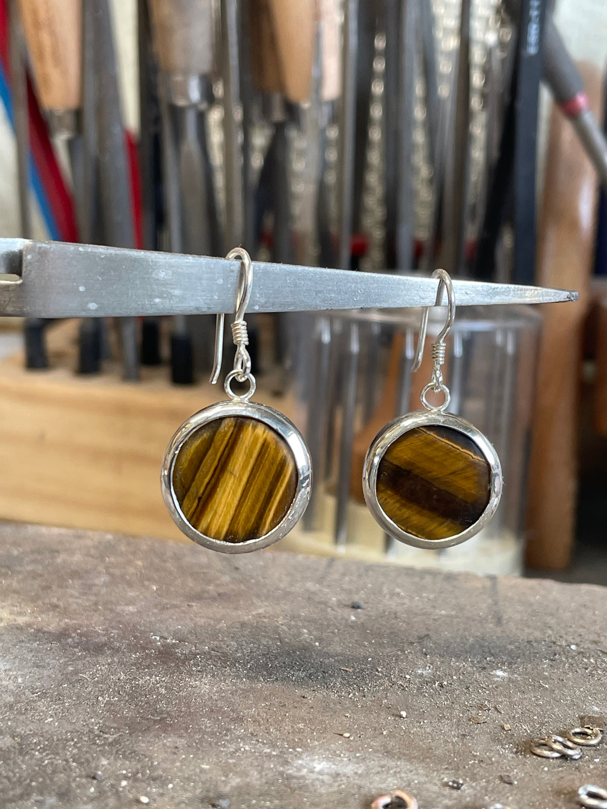 Tiger’s eyes Earrings. Sterling Silver (925).