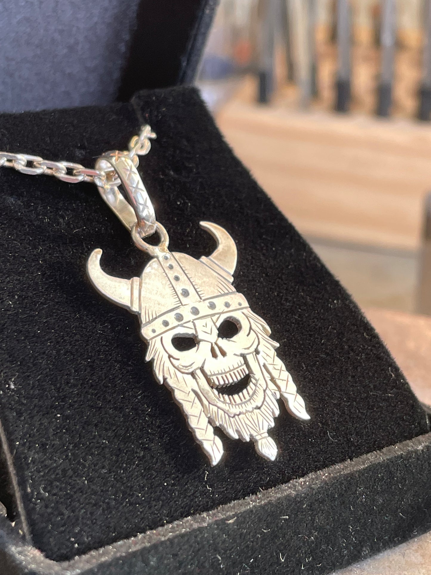 Viking Skull Pendant. Sterling Silver.