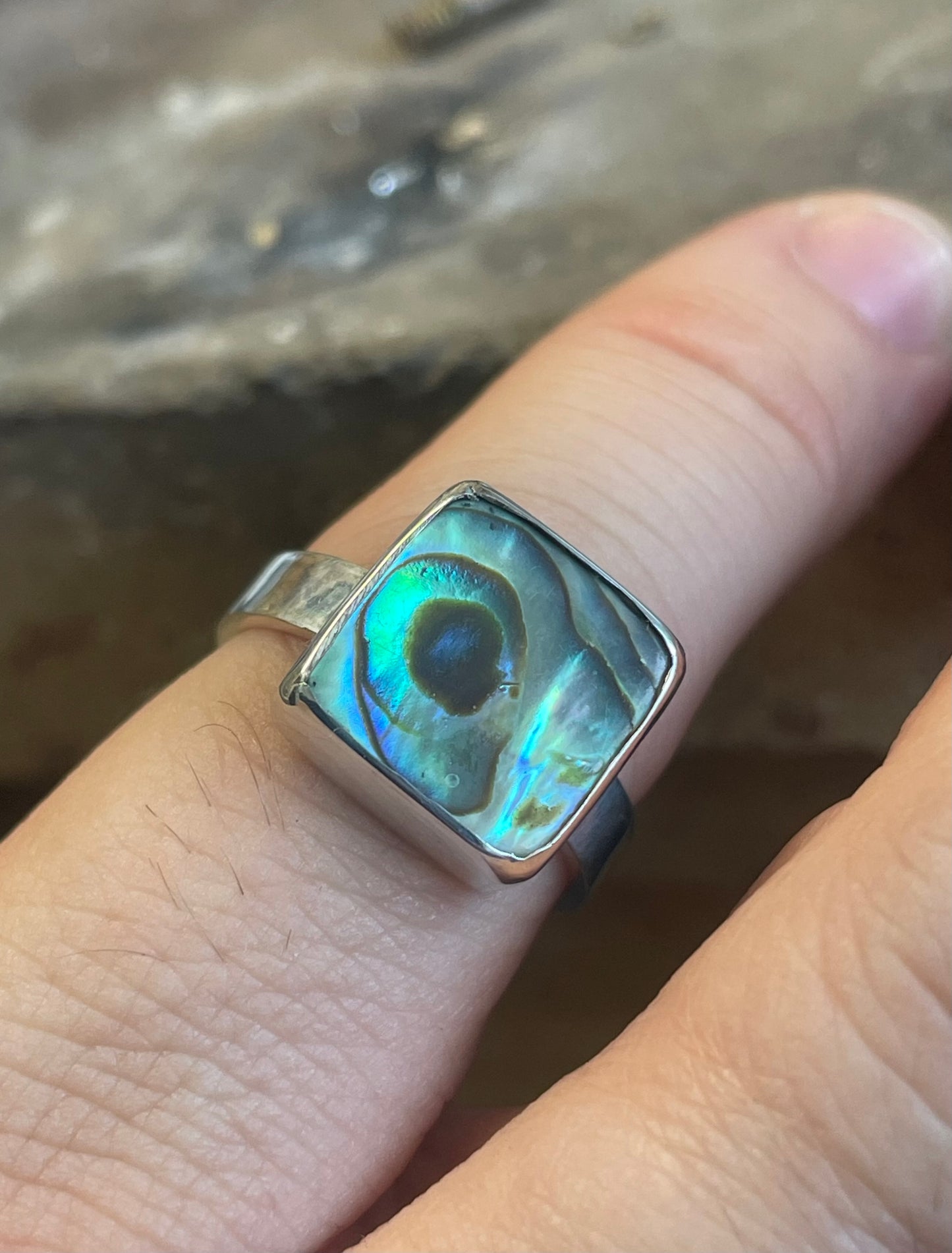 Sterling Silver rings with abalone (ear shells/sea ears).