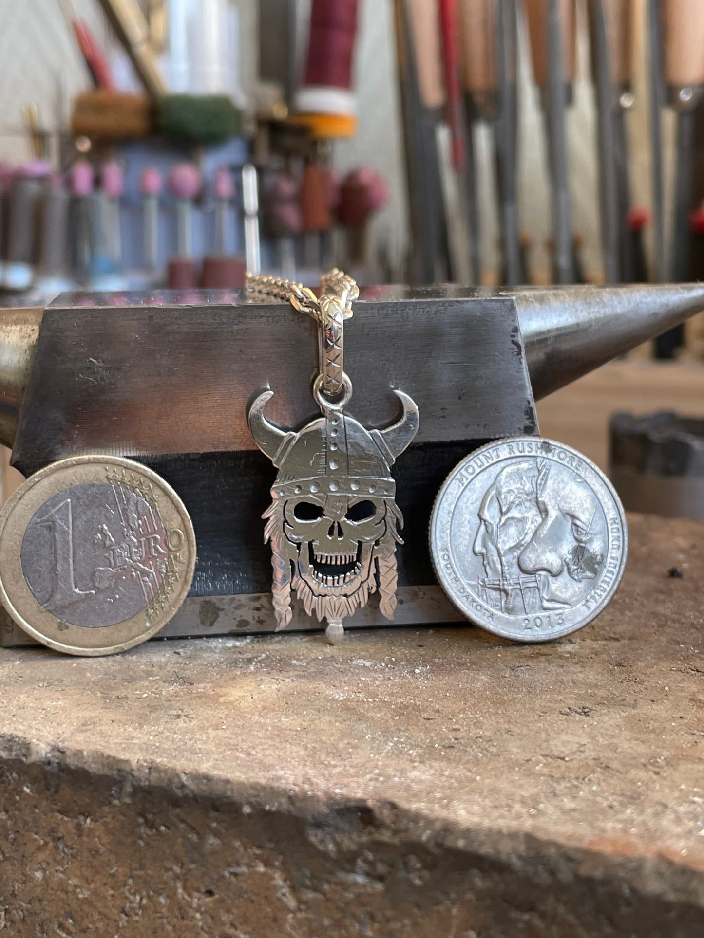 Viking Skull Pendant. Sterling Silver.