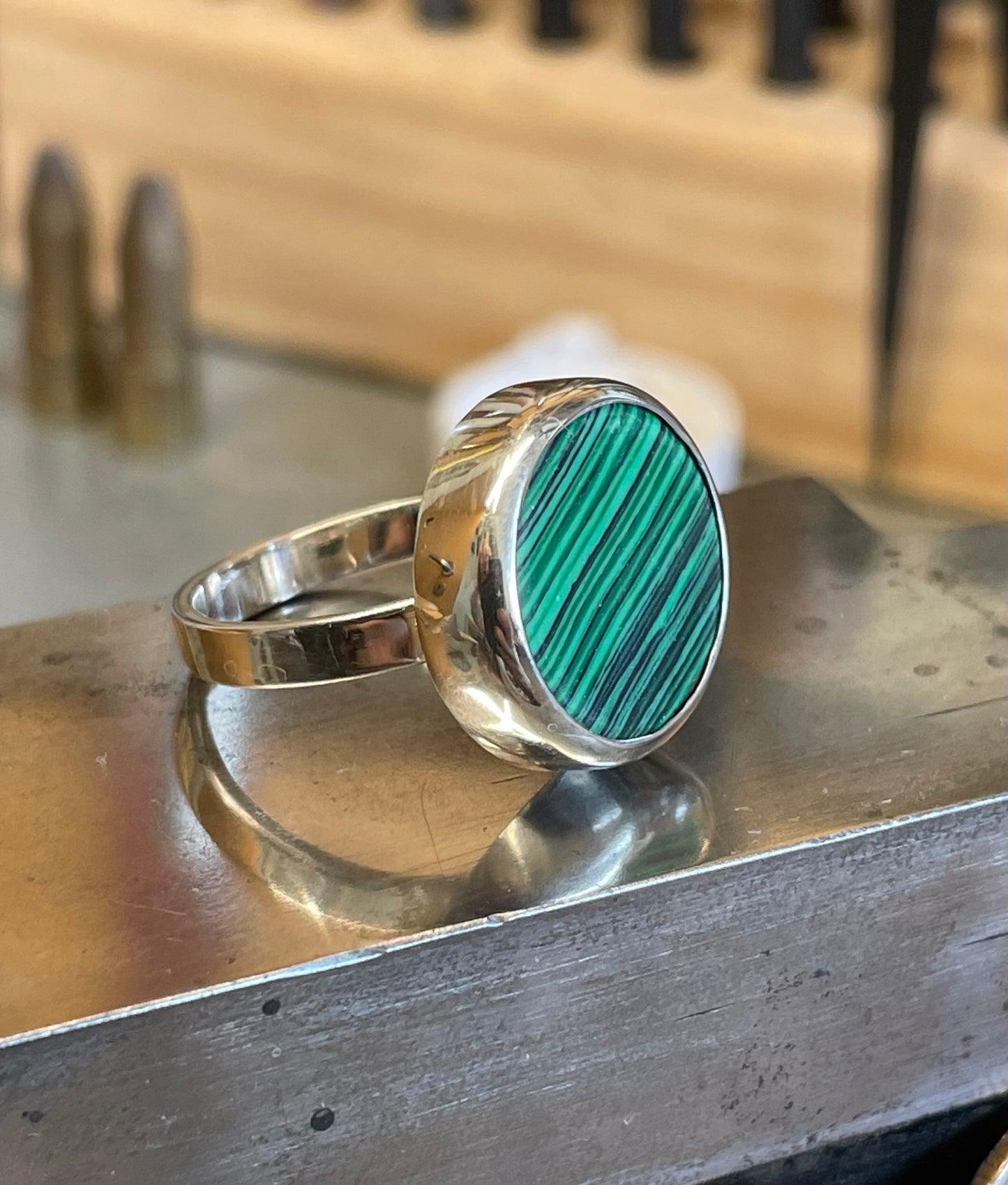 Malachite Stone in a Sterling Silver Ring