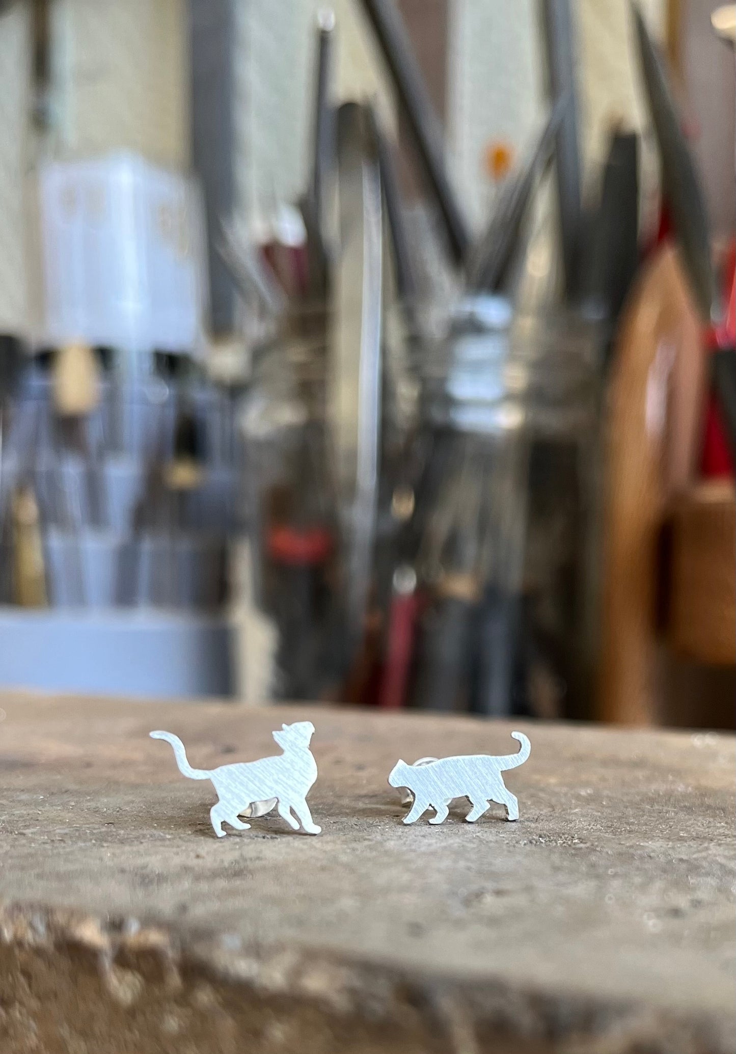 Cats Earrings. Sterling Silver (925)