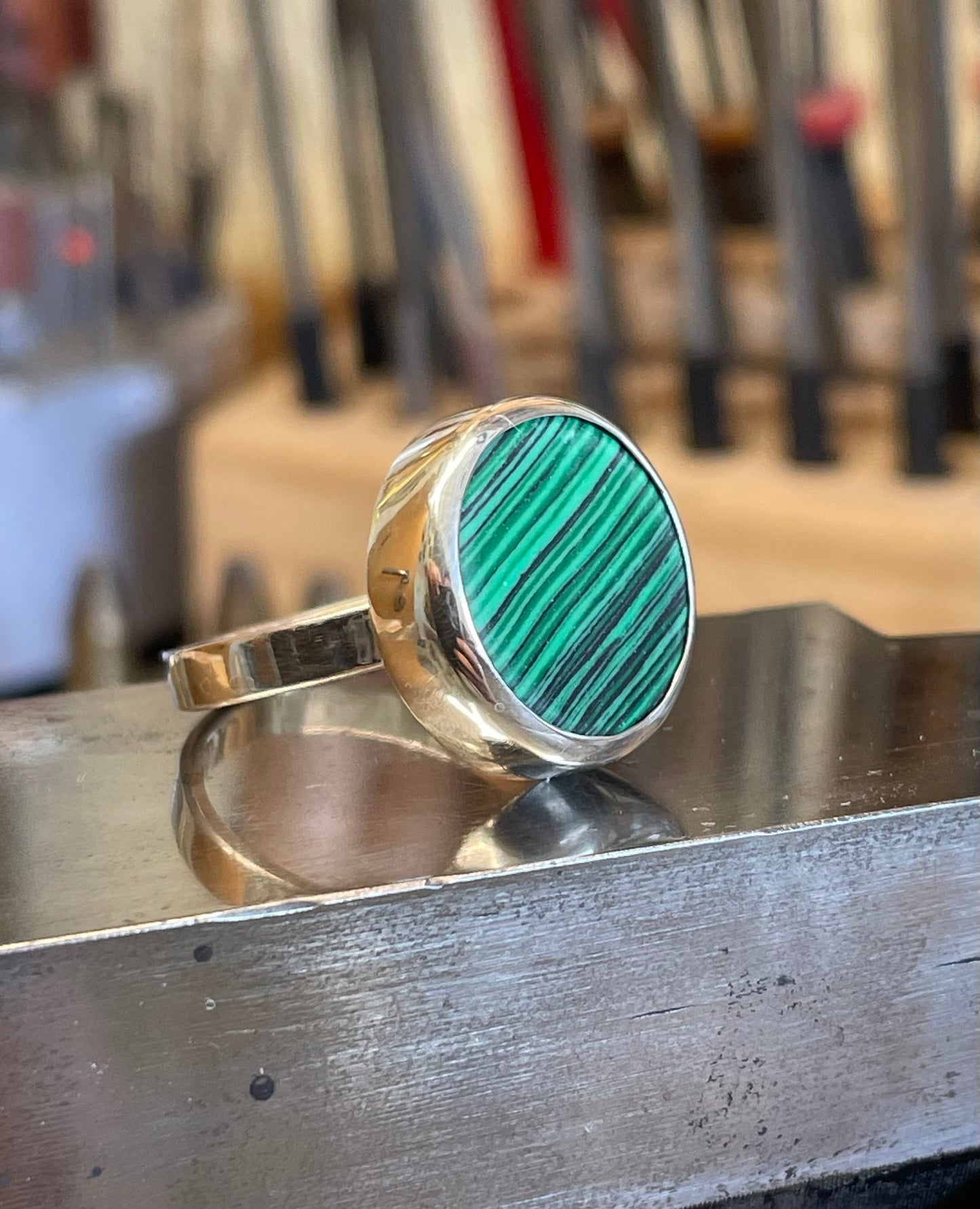 Malachite Stone in a Sterling Silver Ring