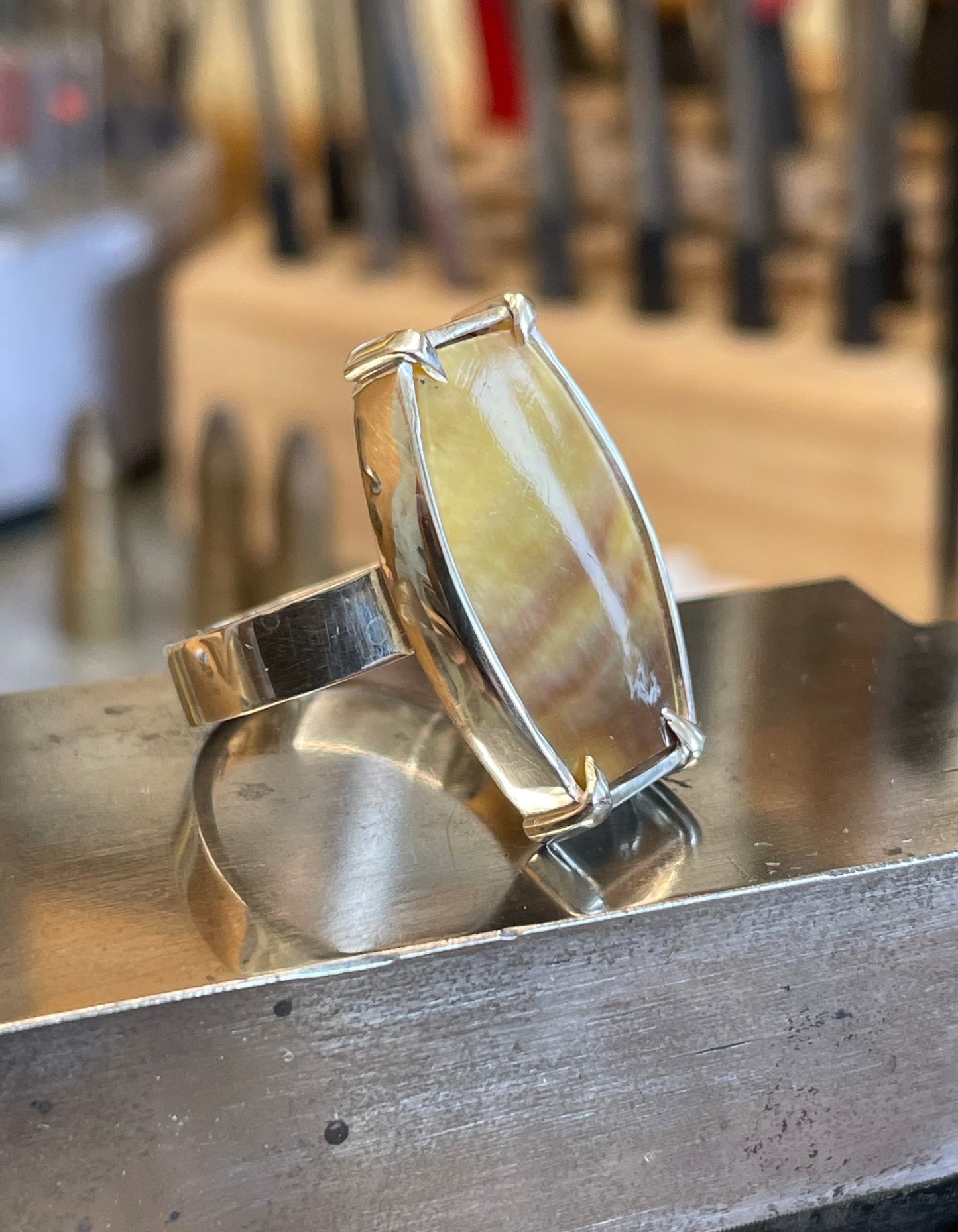 Nacre Stone in a Sterling Silver Ring