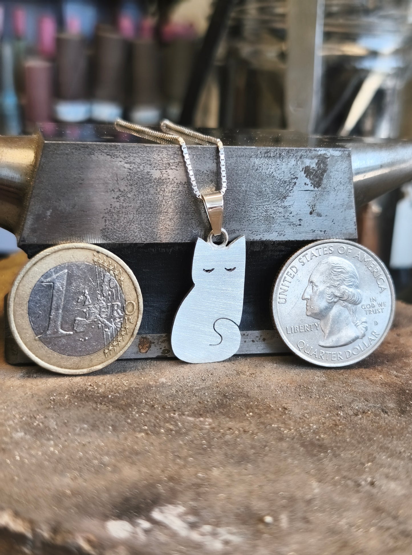 Cat Pendant. Sterling Silver.